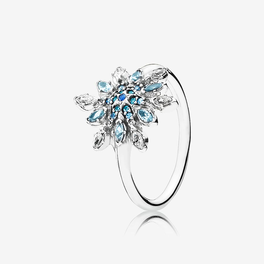 FINAL SALE - Crystalized Snowflake Ring, Blue Crystals & Clear CZ image number 0