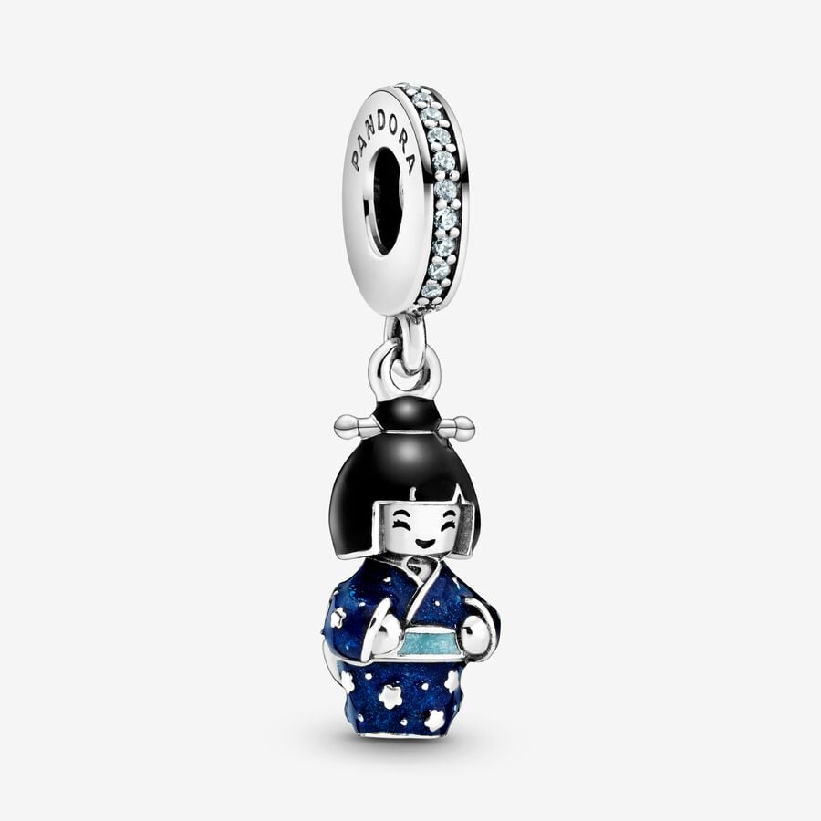 Japanese Doll in Blue Kimono Dangle Charm image number 0