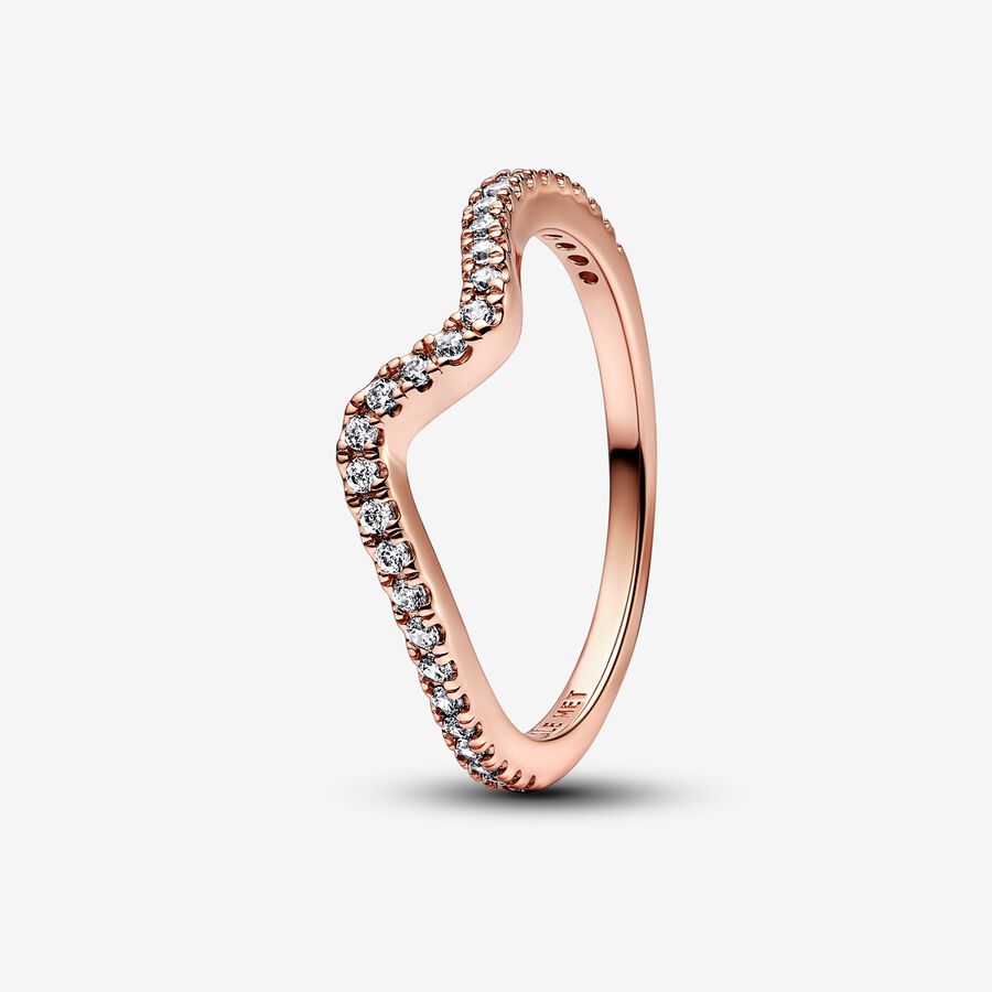 Afstotend Achtervoegsel Leidinggevende Sparkling Wave Ring | Rose gold plated | Pandora US