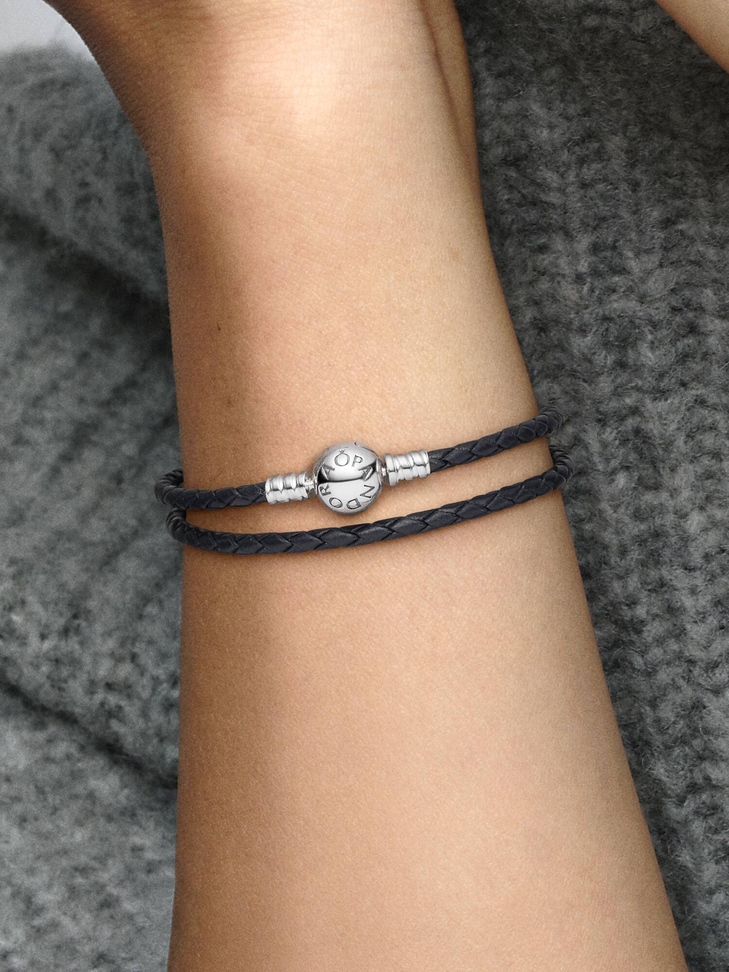 Pandora Moments Double Black Leather Bracelet