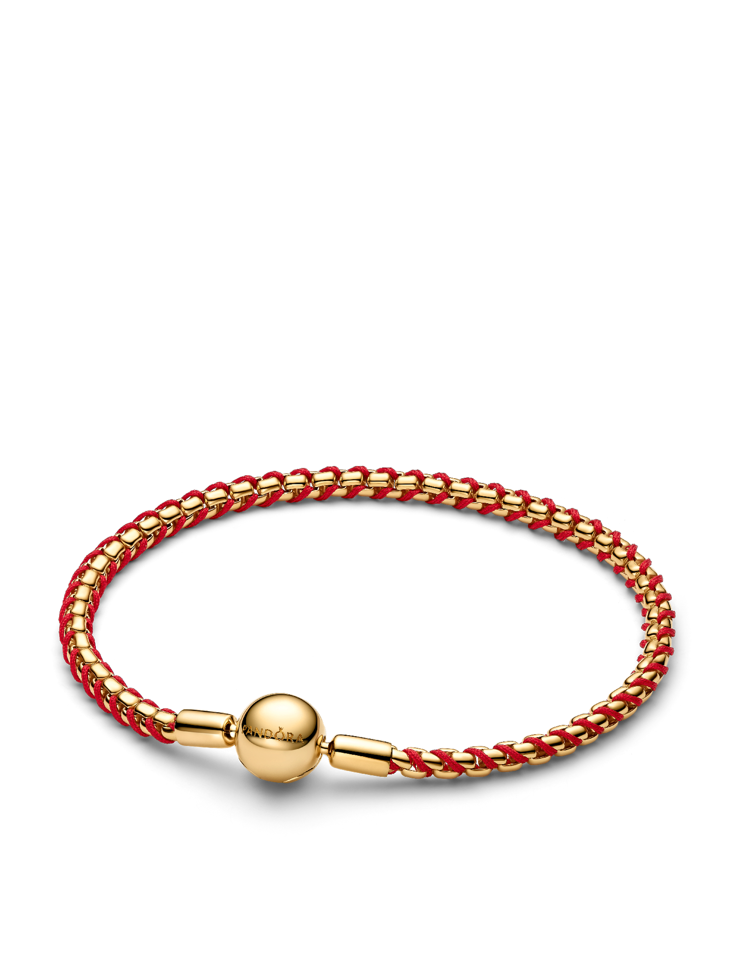 Женский браслет Pandora Red Cord Snake Chain, цвет: Позолоченный — фото 1