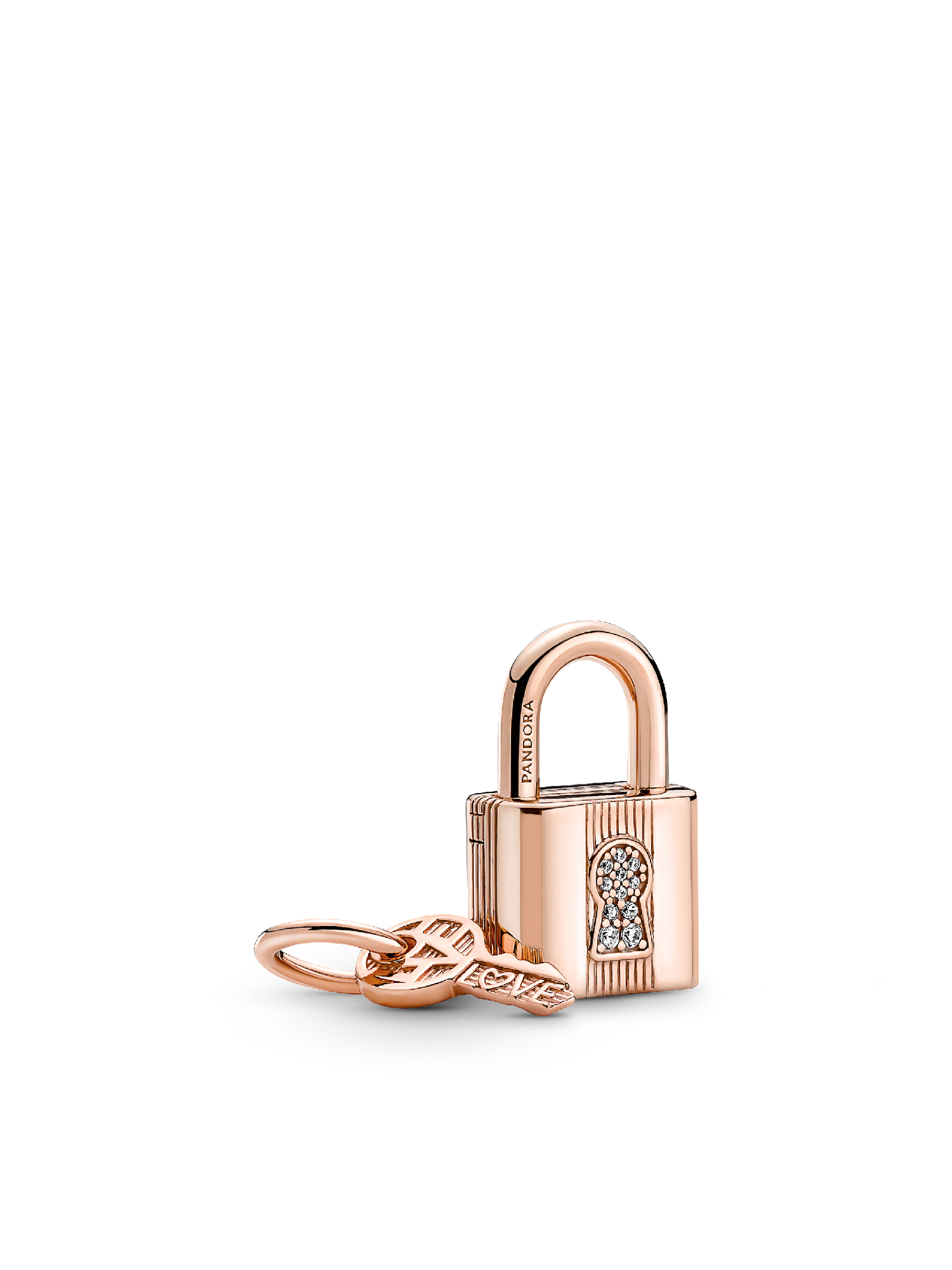Женский шарм Pandora Padlock & Key Dangle Charm, Rose gold plated, цвет: Покрытие розовым золотом — фото 1