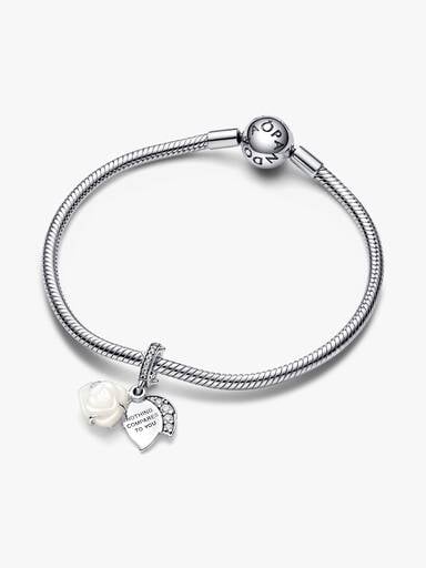 White Rose in Bloom Double Dangle Charm
