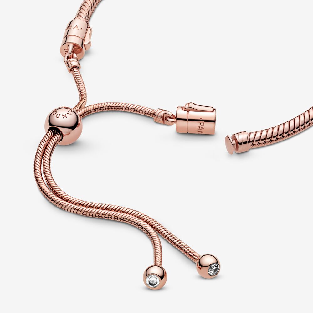 Pandora Moments Snake Chain Slider Bracelet | Rose gold plated ...