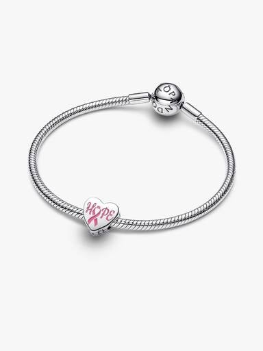Hope heart sterling silver charm with pink enamel