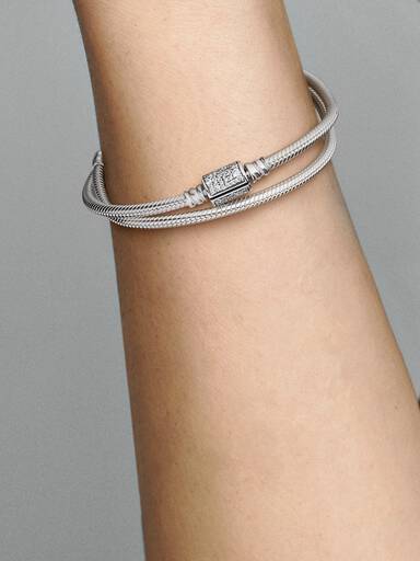 Pandora Moments Double Wrap Barrel Clasp Snake Chain Bracelet/Necklace