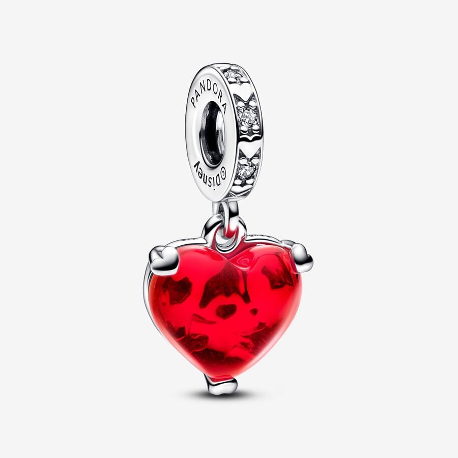 Disney Mickey & Minnie Mouse Kiss Red Murano Glass Dangle Charm image number 0