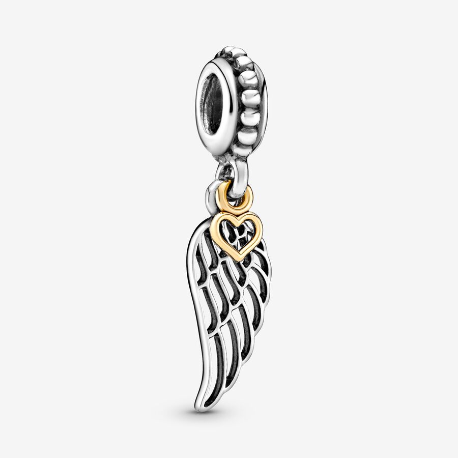 FINAL SALE - Angel Wing and Heart Dangle Charm image number 0