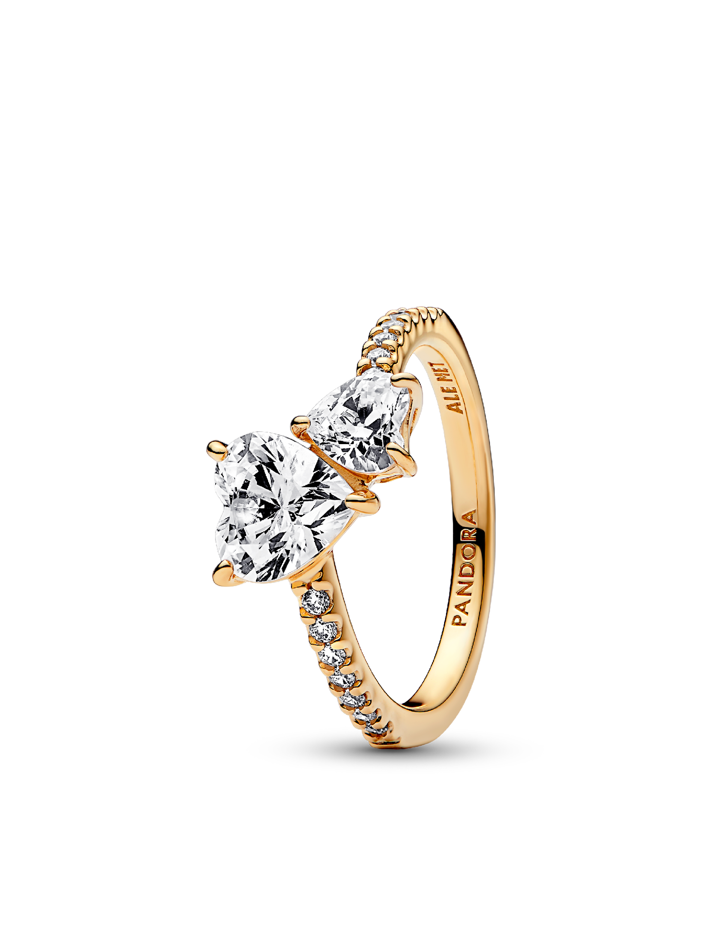 Женское кольцо Pandora Double Heart Sparkling, Gold plated, цвет: Позолоченный — фото 1