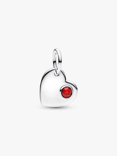 January Engravable Red Stone Heart Dangle Charm