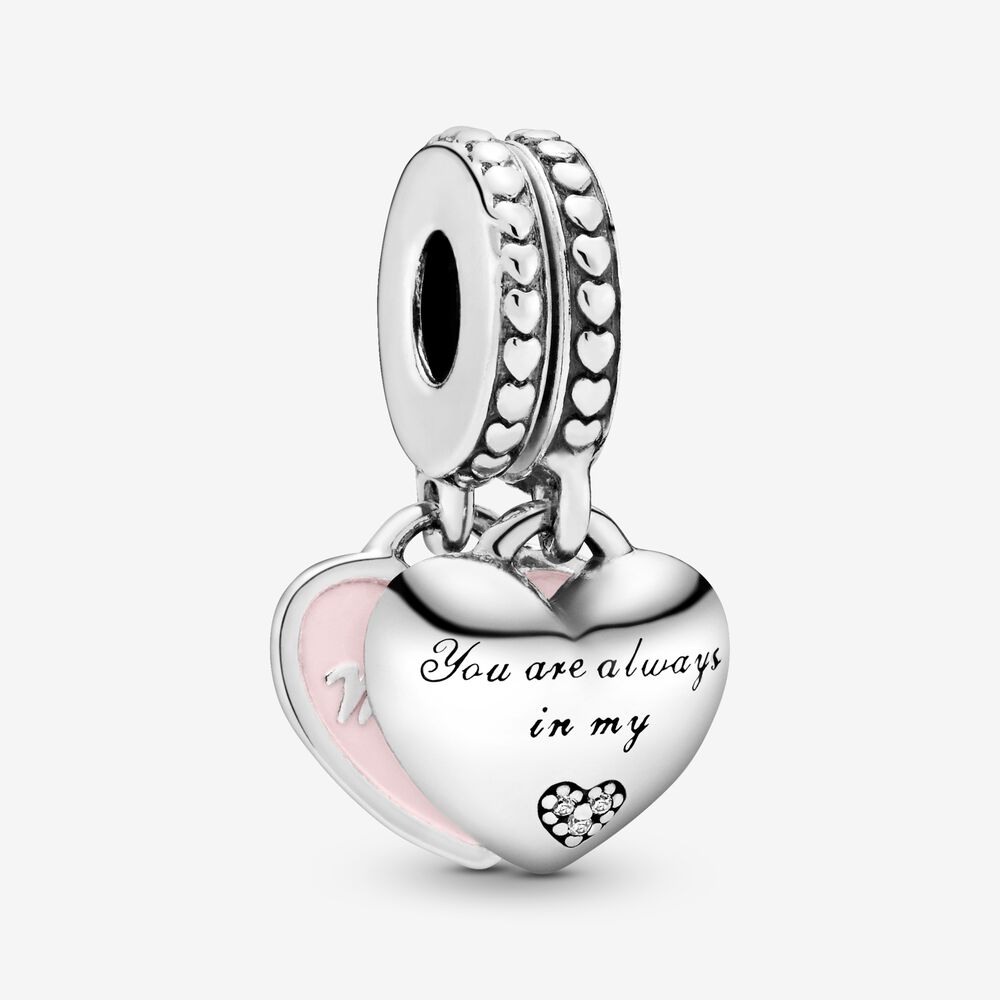 Mother & Daughter Hearts Dangle Charm with Clear CZ | Sterling ...
