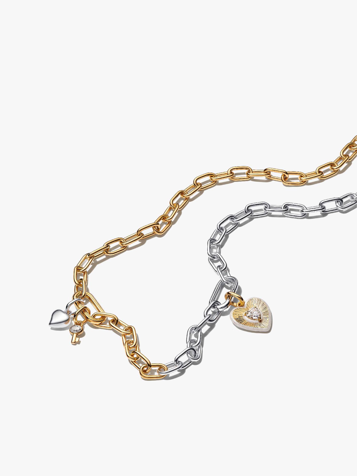 Two-tone Heart & Key Necklace Set     