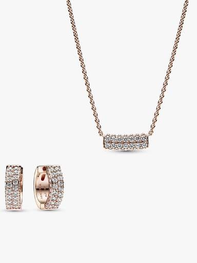 Pavé Rose Double-row Necklace and Earring Set