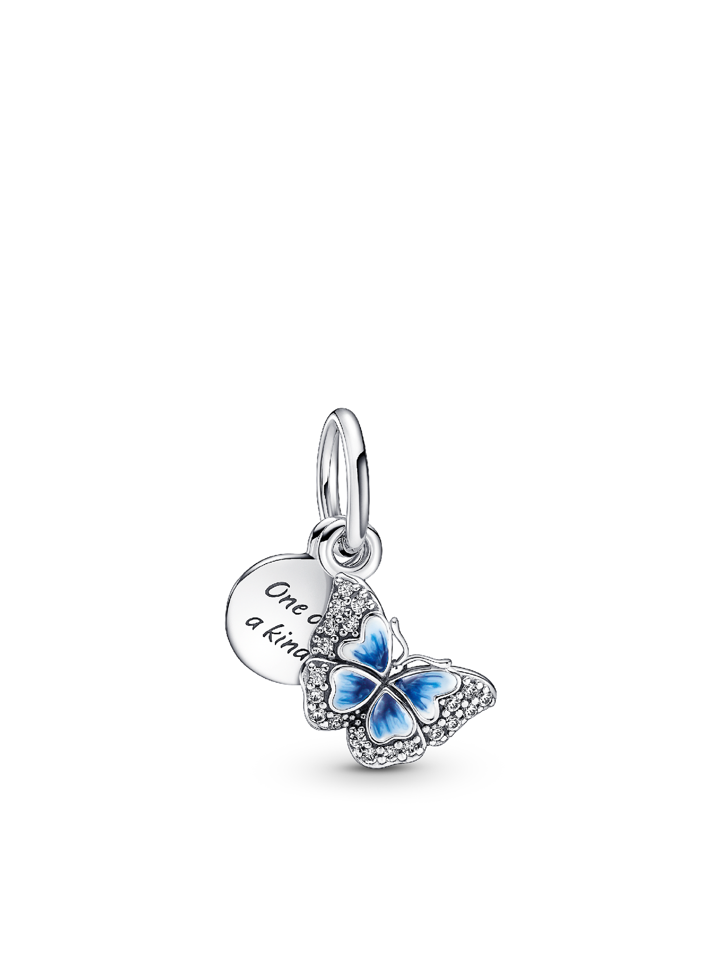 Женский шарм Pandora Blue Butterfly & Quote Double Dangle Charm, цвет: Серебро — фото 1