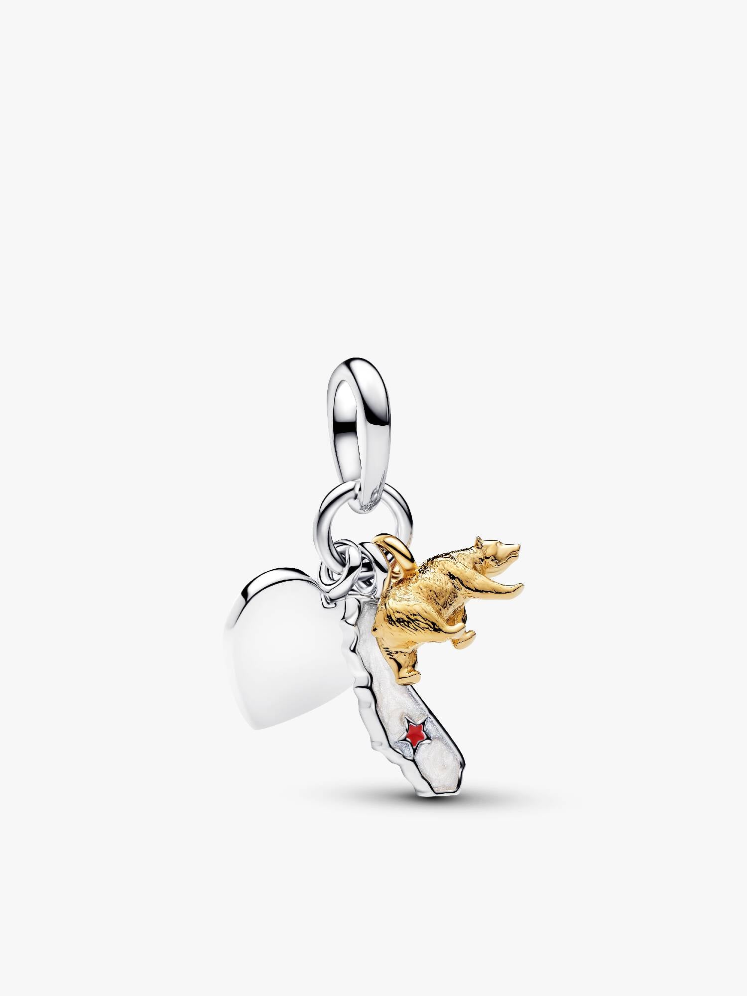 California Symbols & Engravable Heart Tag Triple Dangle Charm