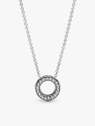 Pavé and Logo Circle Necklace and Earring Set