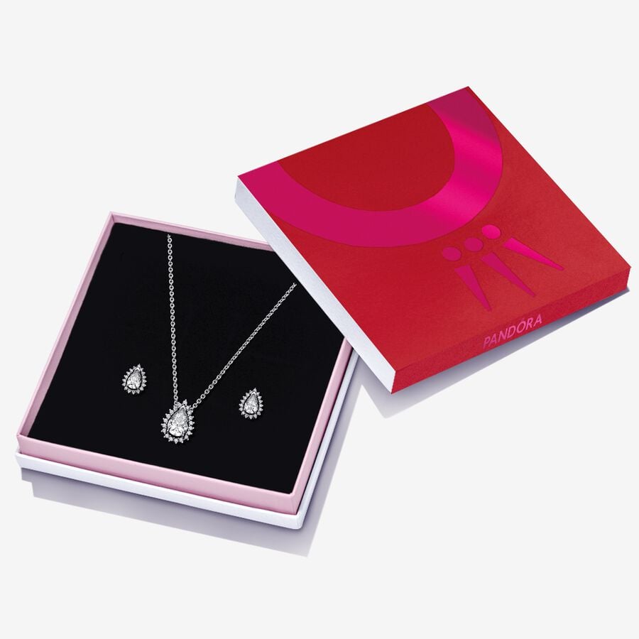 Sparkling Pear Halo Jewelry Gift Set image number 0