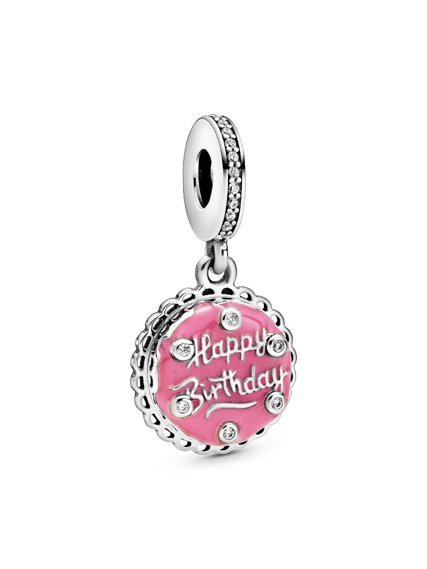 Женский шарм Pandora Pink Birthday Cake Dangle Charm, цвет: Серебро — фото 1