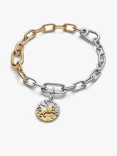 Leo Two-tone Medallion Charm Bracelet Set