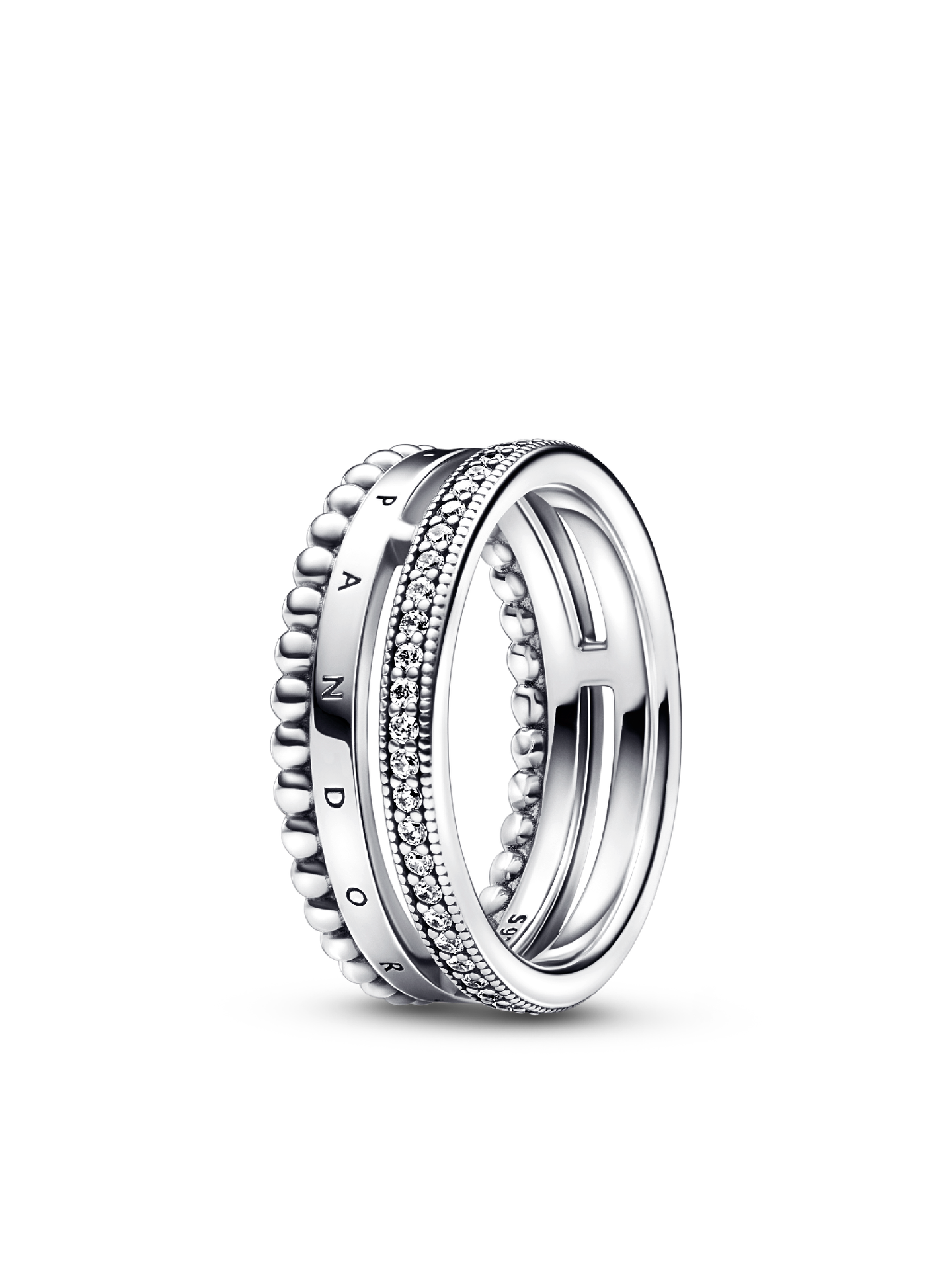 Женское кольцо Pandora Signature Logo Pavé & Beads, цвет: Серебро — фото 1