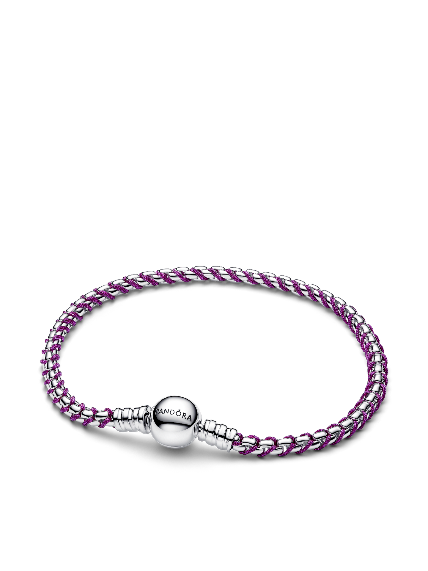 Женский браслет Pandora Purple Cord Box Chain, цвет: Серебро — фото 1