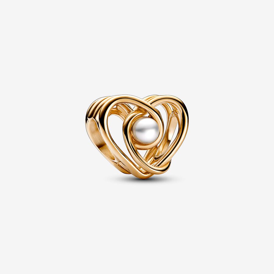 Gold and Cultured Pearl Charm Monogram Cocktail Ring