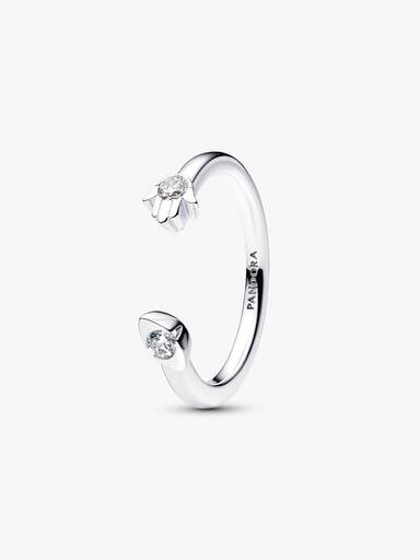 Pandora Talisman Sterling Silver Lab-Grown Diamond Evil Eye & Hamsa Hand Open Ring