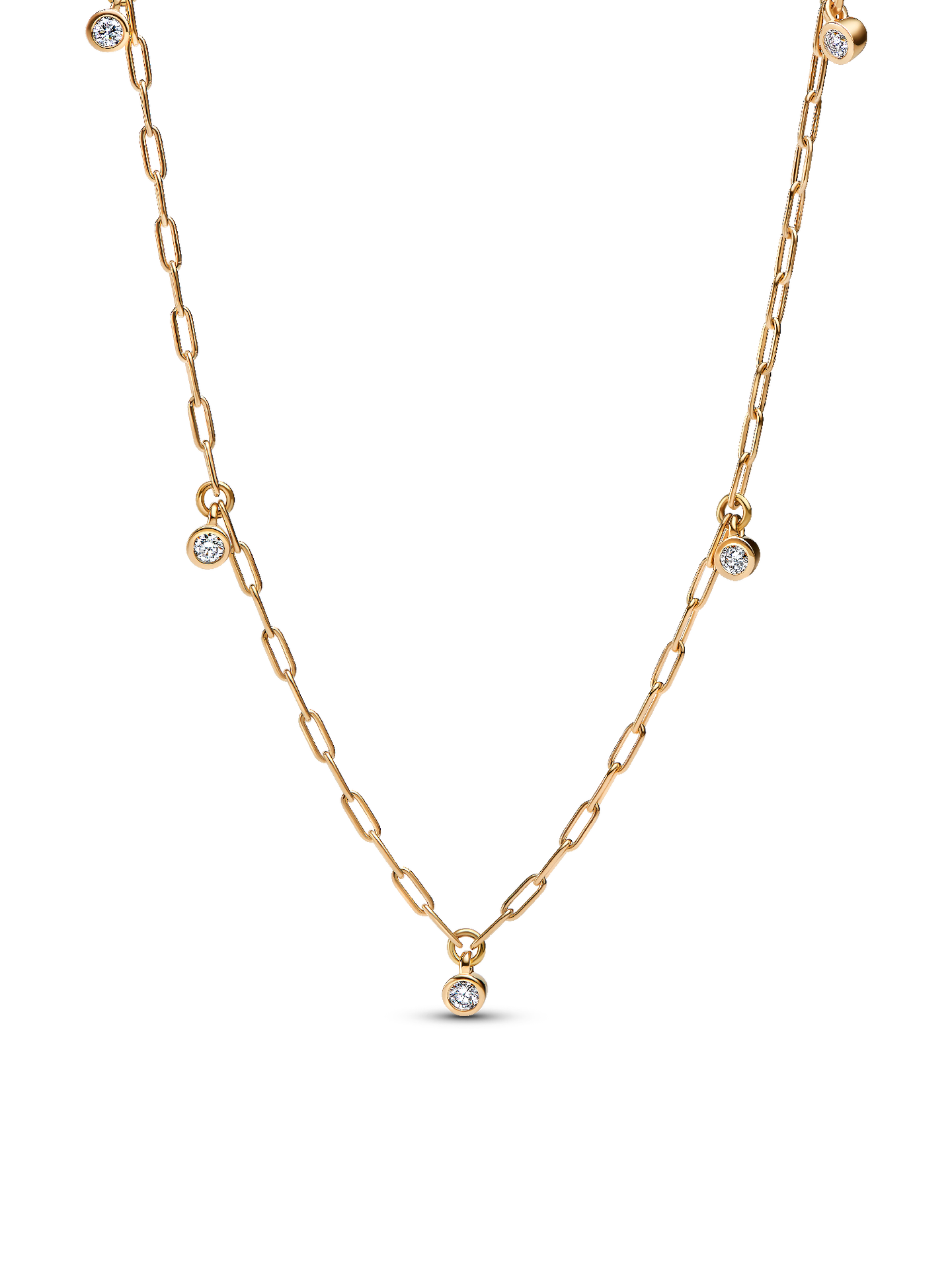 Женская цепочка Pandora Era Bezel Lab-Grown Diamond Dangle Station Paperclip Chain, цвет: Золотой — фото 1
