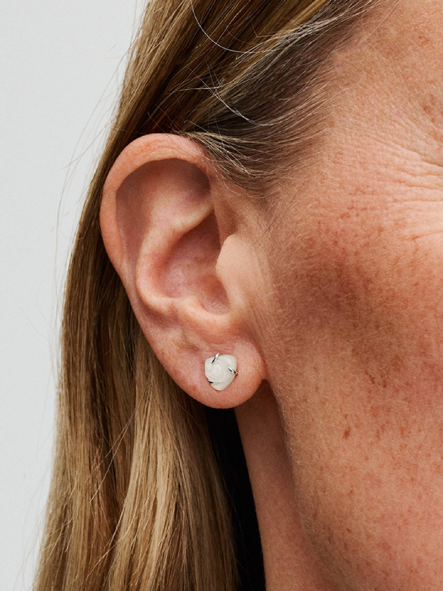 FINAL SALE - White Rose in Bloom Stud Earrings