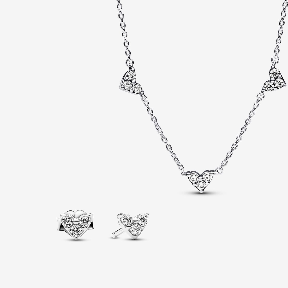 393160c01 Triple Stone Heart Station Necklace and Earring Set | Sterling silver ...