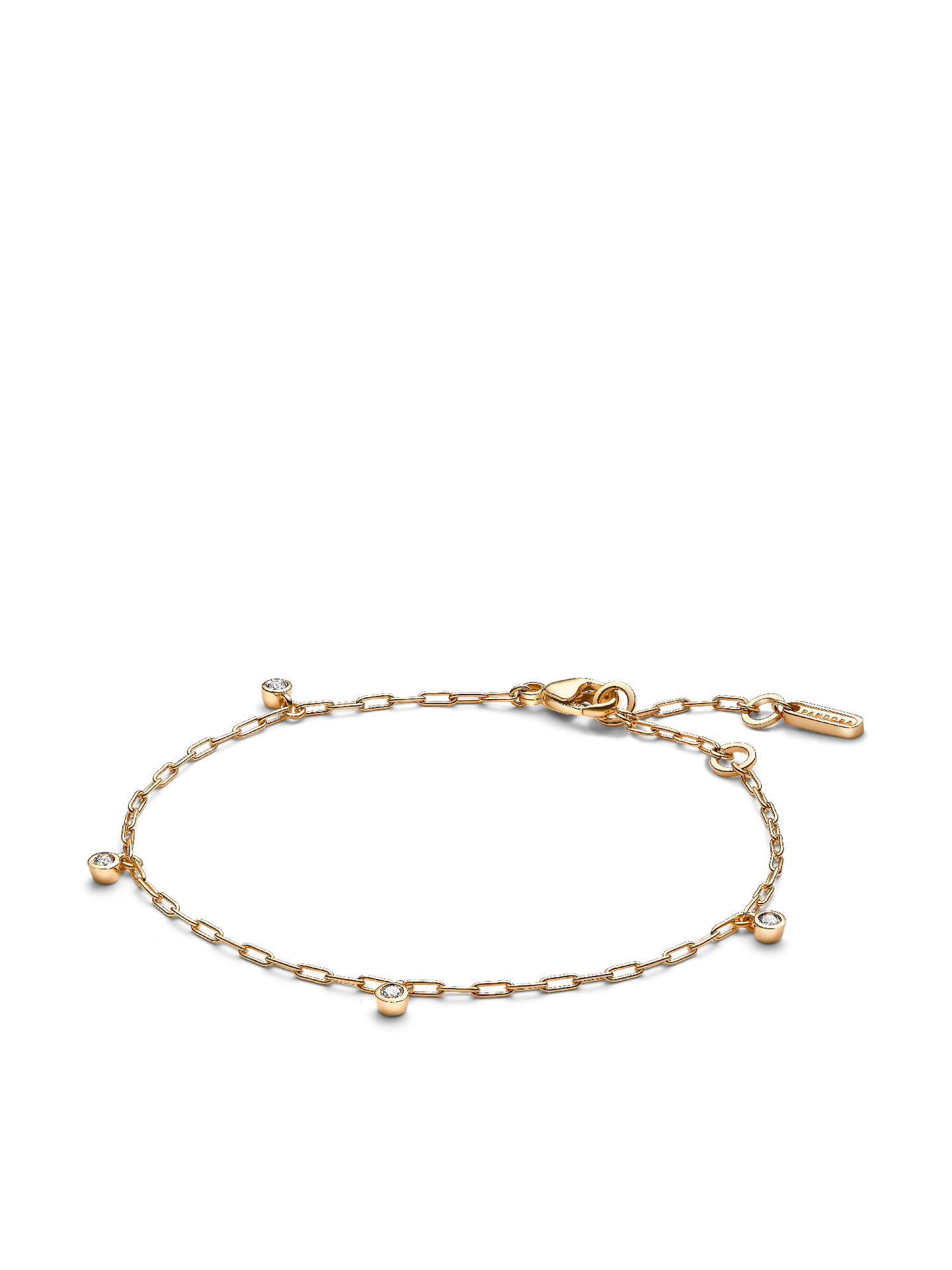 Женский браслет Pandora Era Bezel Lab-Grown Diamond Dangle Paperclip Chain, цвет: Золотой — фото 1