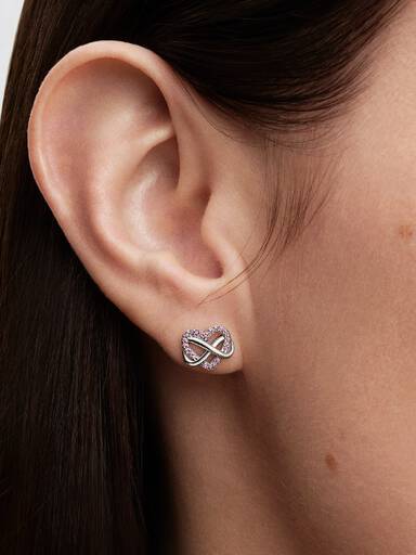 Sparkling Pink Infinity Heart Stud Earrings