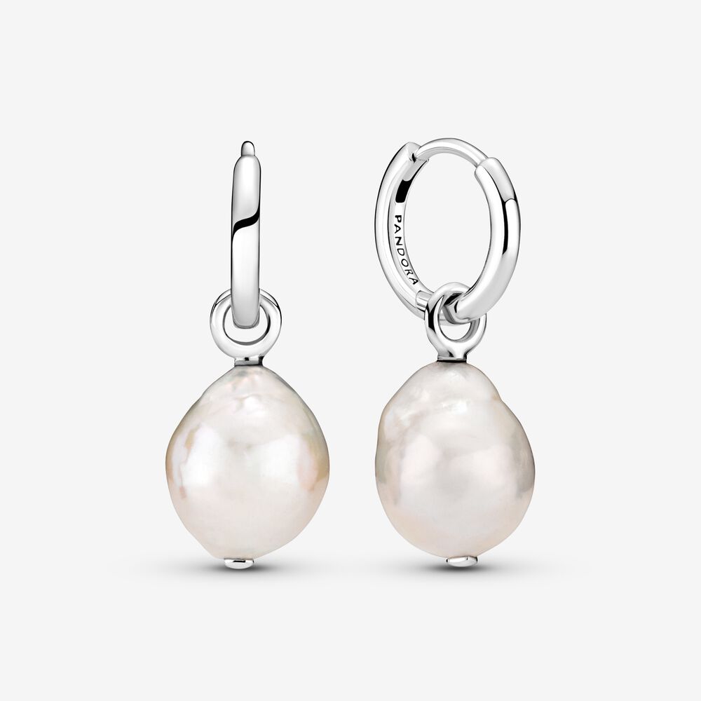 Freshwater Cultured Baroque Pearl Hoop Earrings | Sterling silver
