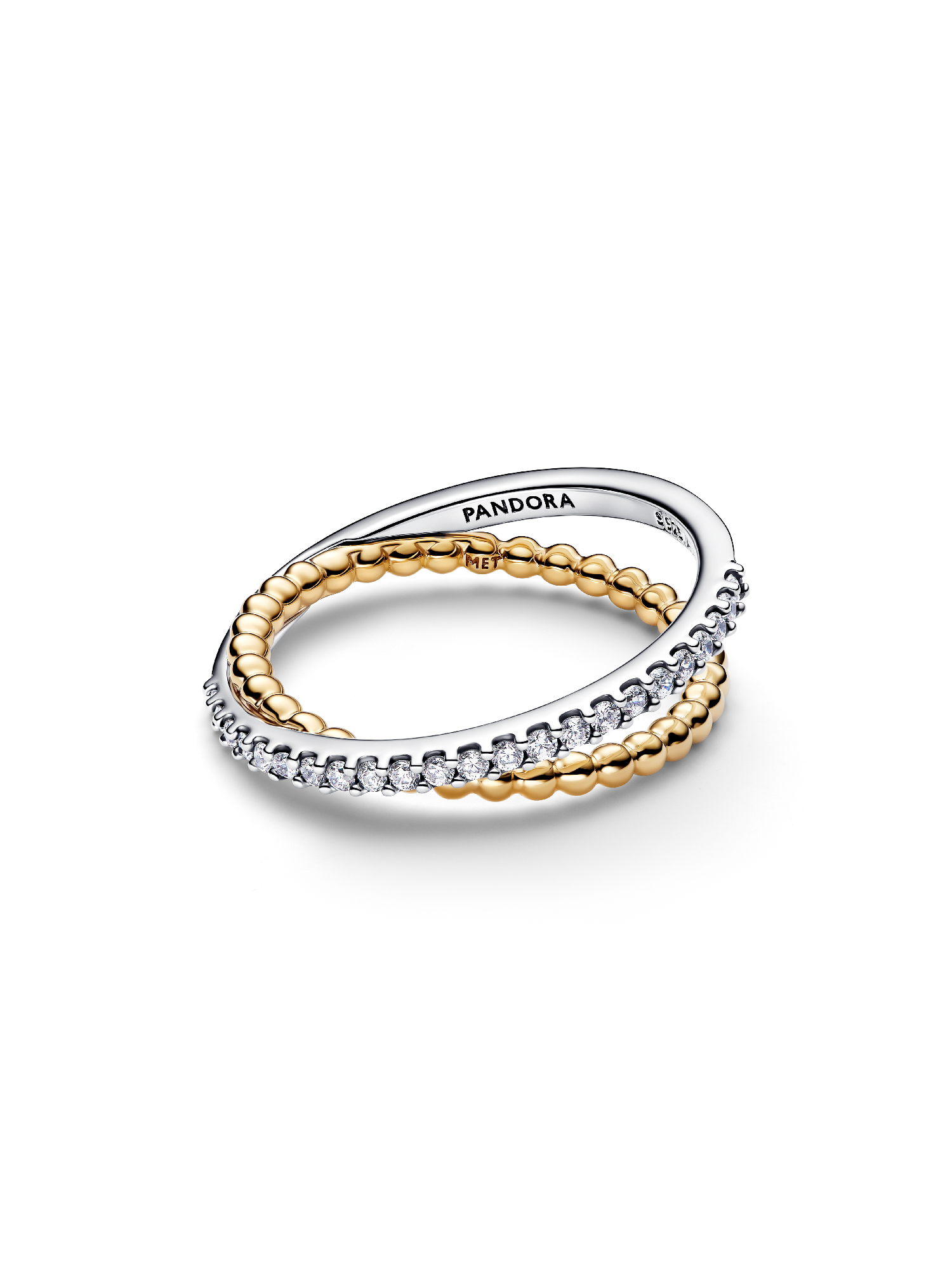 Crossover Beads & Pavé Double Band Ring