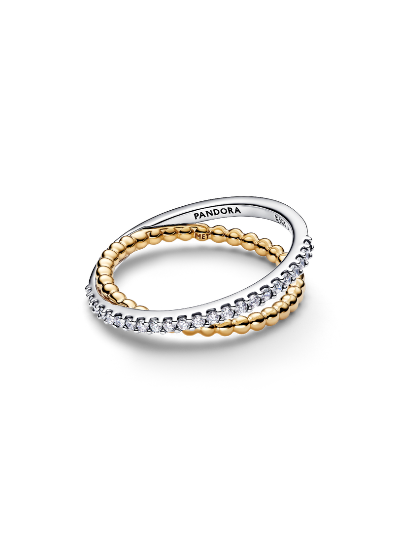 Crossover Beads & Pavé Double Band Ring