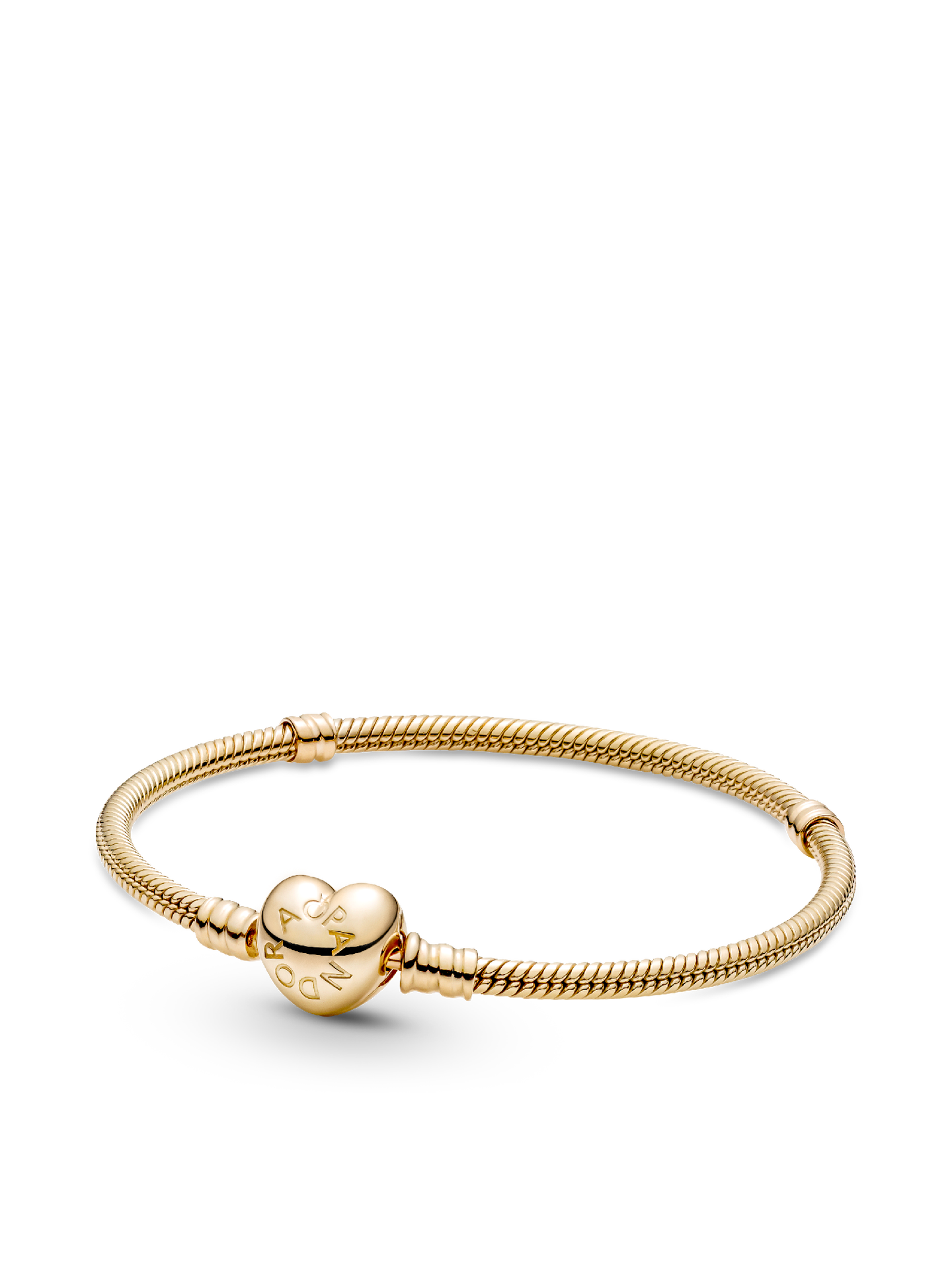 Женский браслет Pandora Moments Heart Clasp Snake Chain, Gold, цвет: Золотой — фото 1