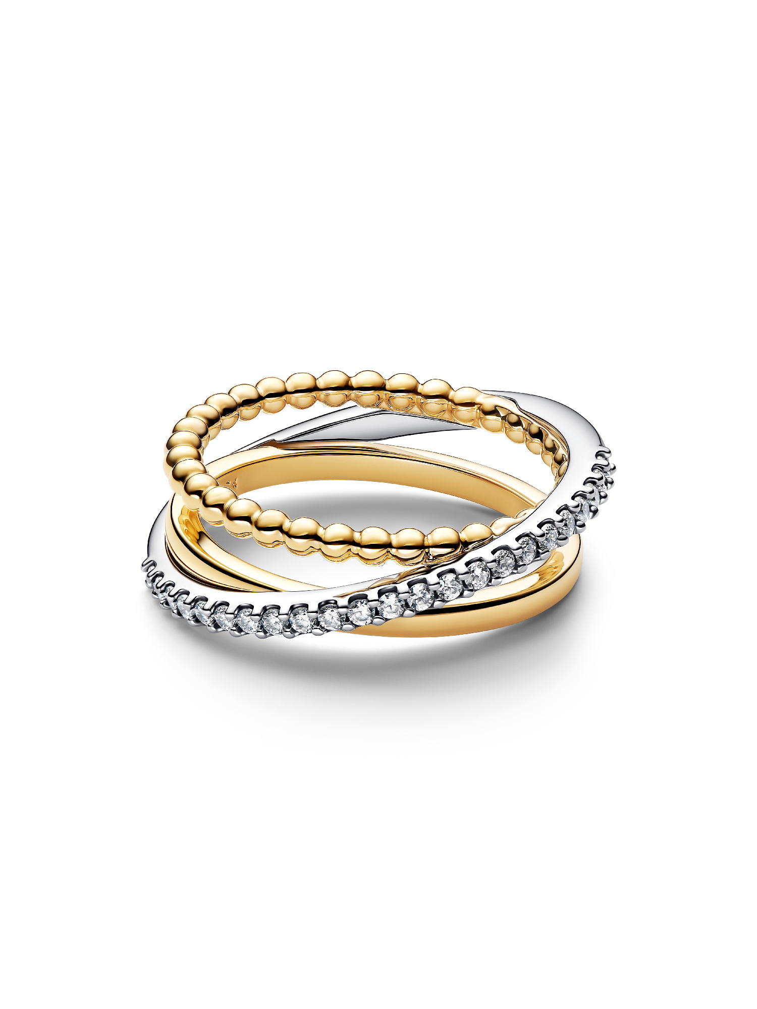 Crossover Beads & Pavé Triple Band Ring