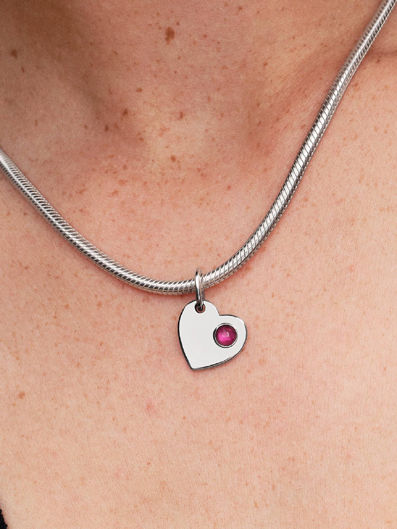 July Engravable Heart True Red Stone Dangle Charm