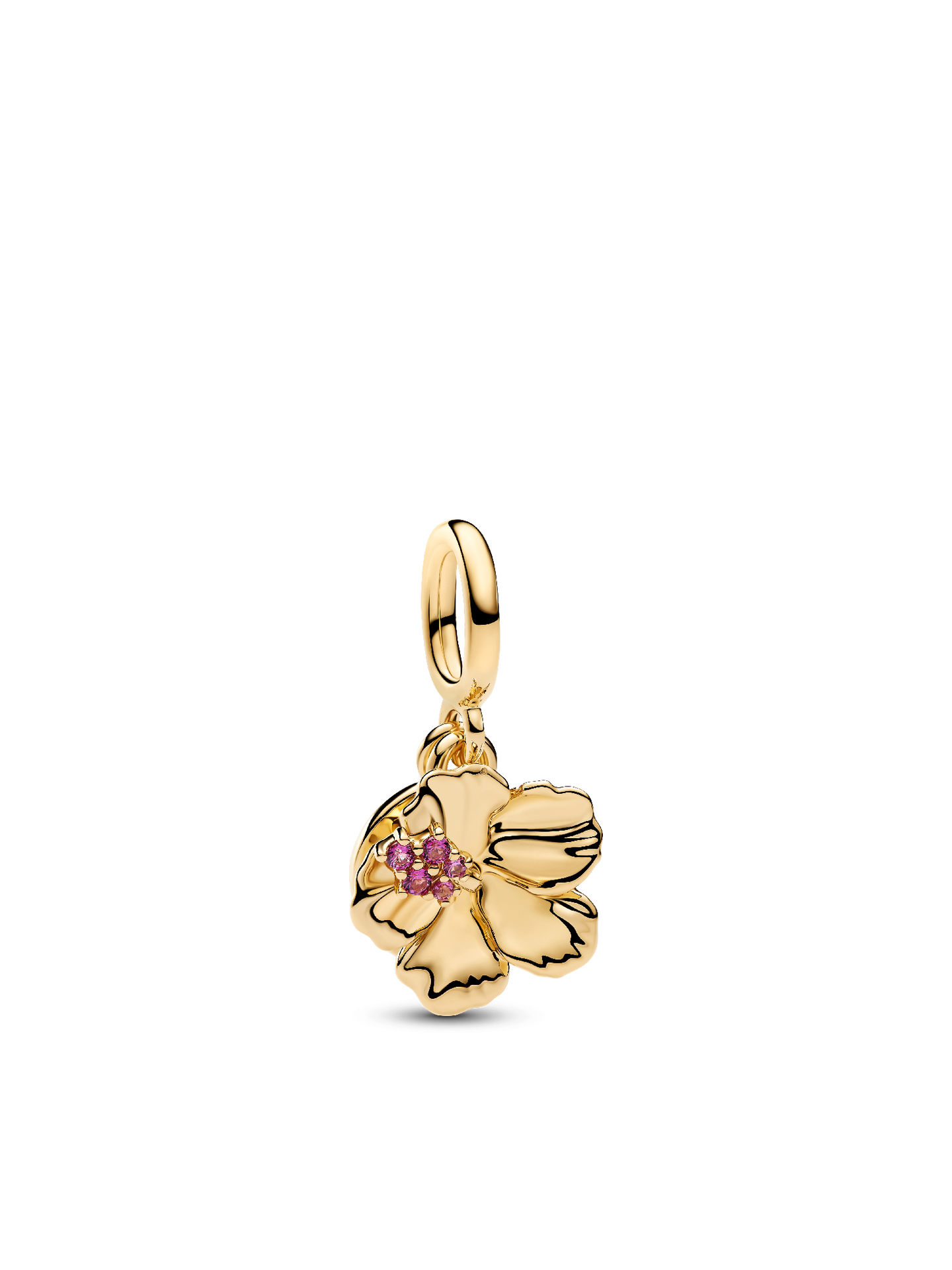 Женский шарм Pandora Hibiscus Flower & Engravable Round Tag Double Dangle Charm, цвет: Позолоченный — фото 1