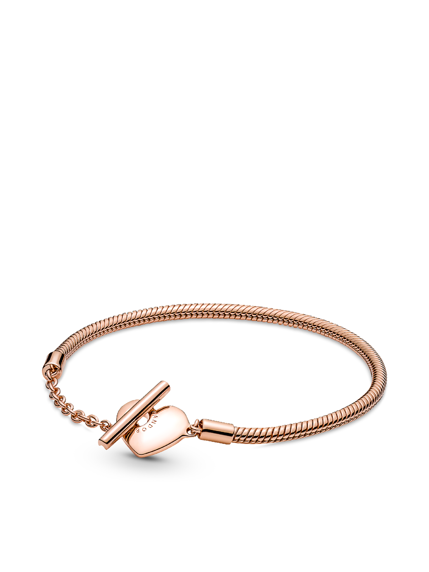 Женский браслет Pandora Moments Heart T-Bar Snake Chain, цвет: Покрытие розовым золотом — фото 1