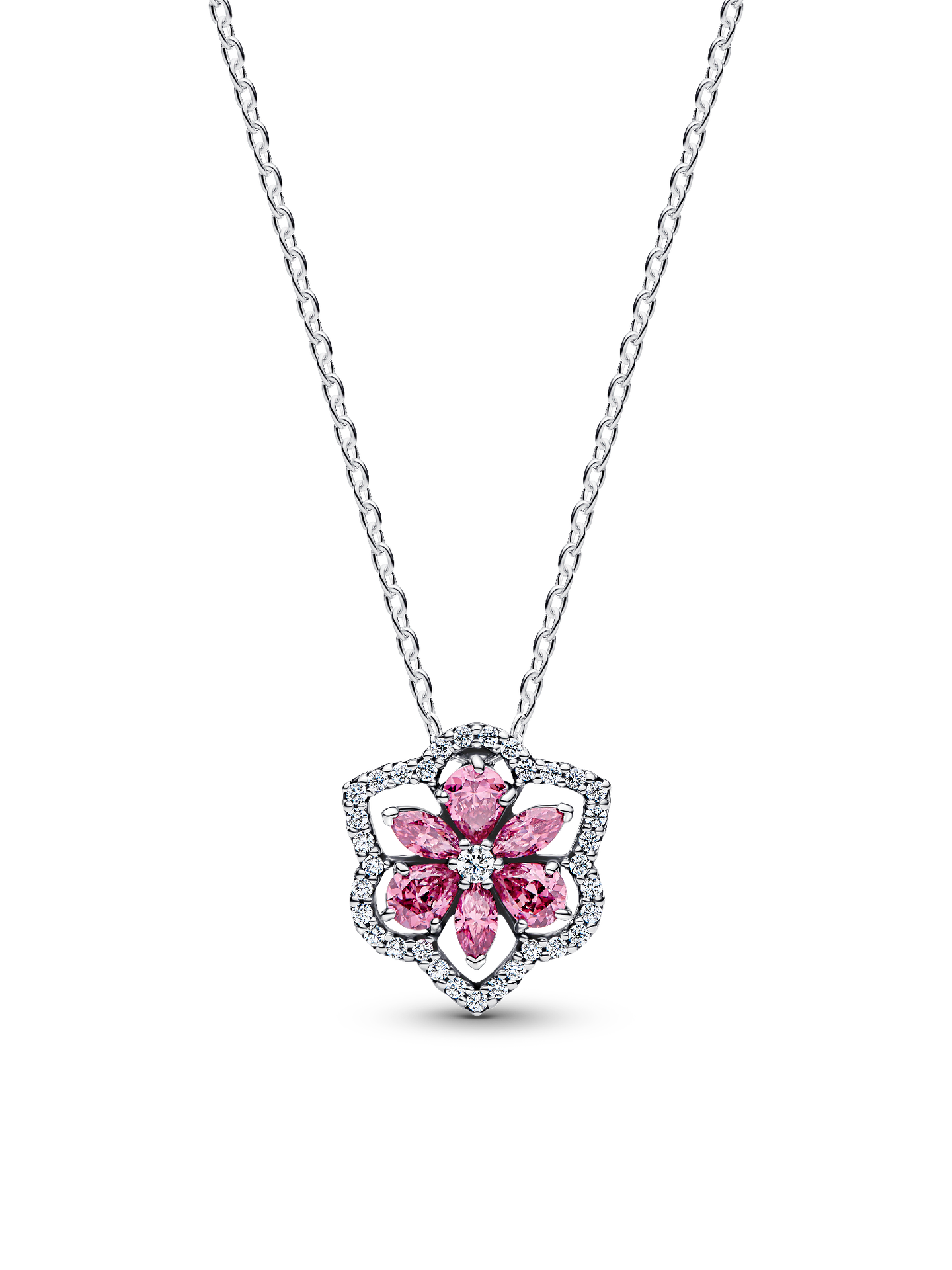 Женское колье Pandora Herbarium Sparkling Pink Flower Pendant, цвет: Серебро — фото 1