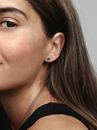 January Red Eternity Circle Stud Earrings