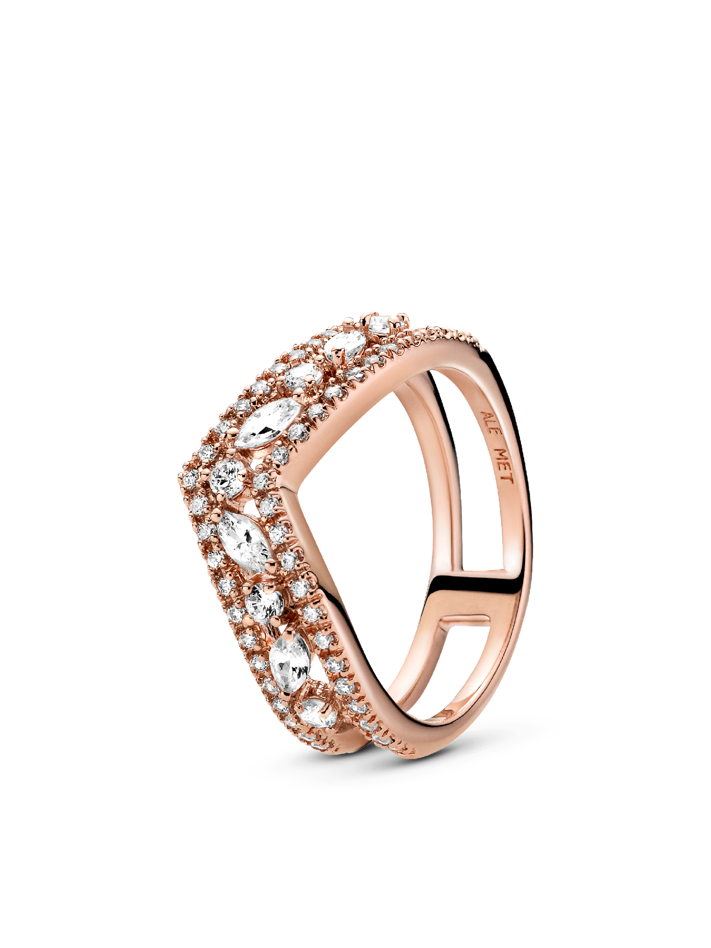 Женское кольцо Pandora Sparkling Marquise Double Wishbone, цвет: Покрытие розовым золотом — фото 1
