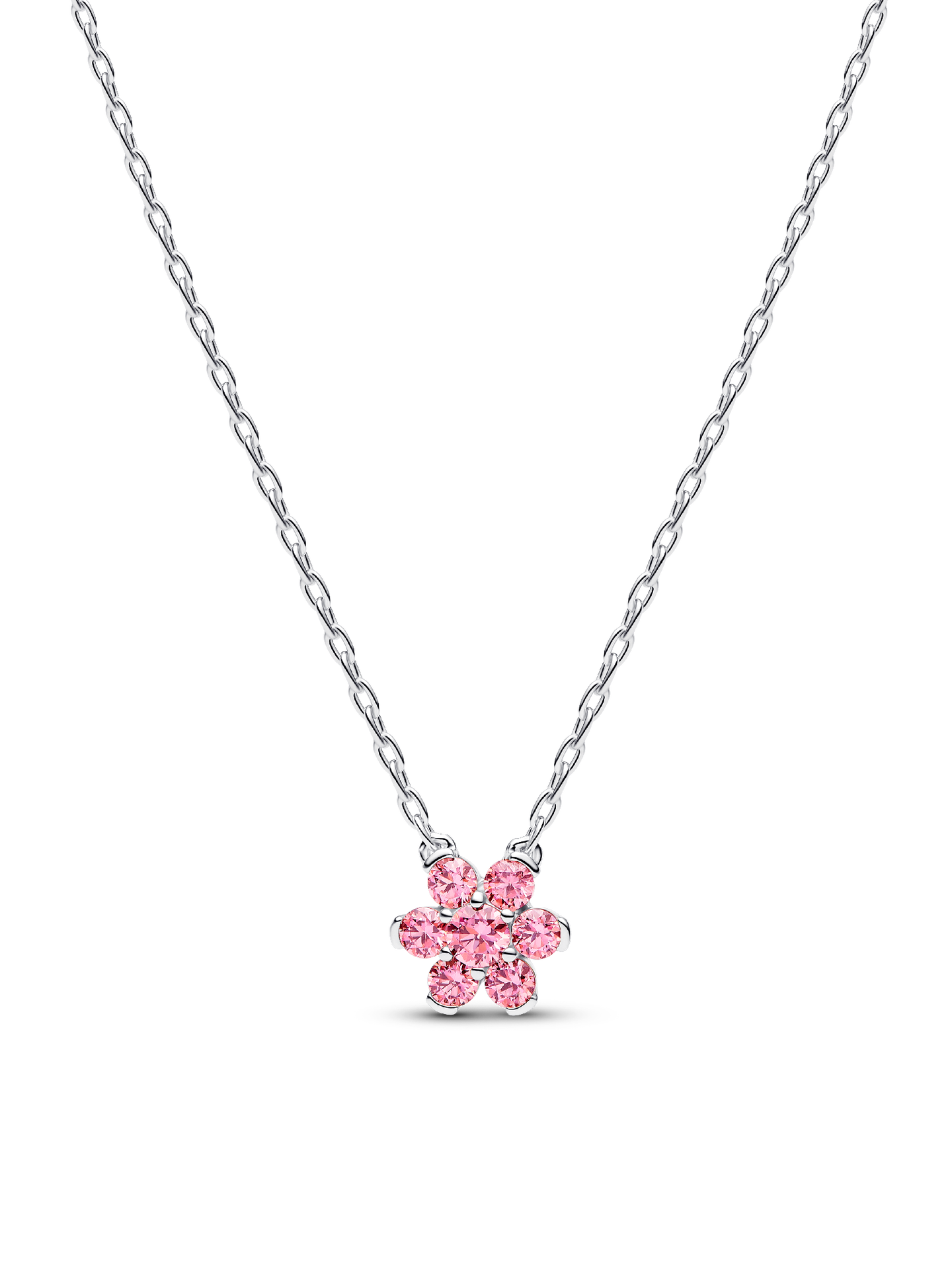 Женское колье Pandora Sparkling Pink Flower Pendant, Sterling silver, цвет: Серебро — фото 1