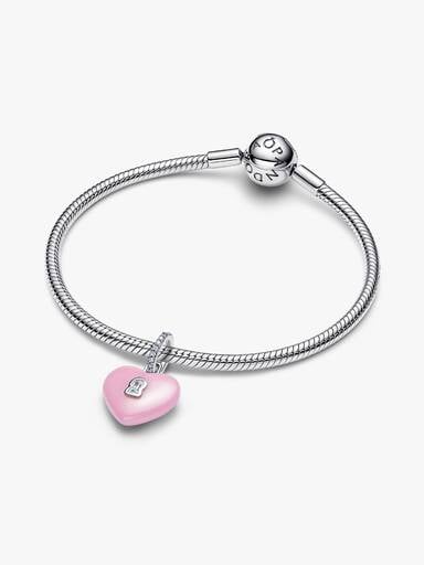 Pink Ceramic Heart Padlock Dangle Charm