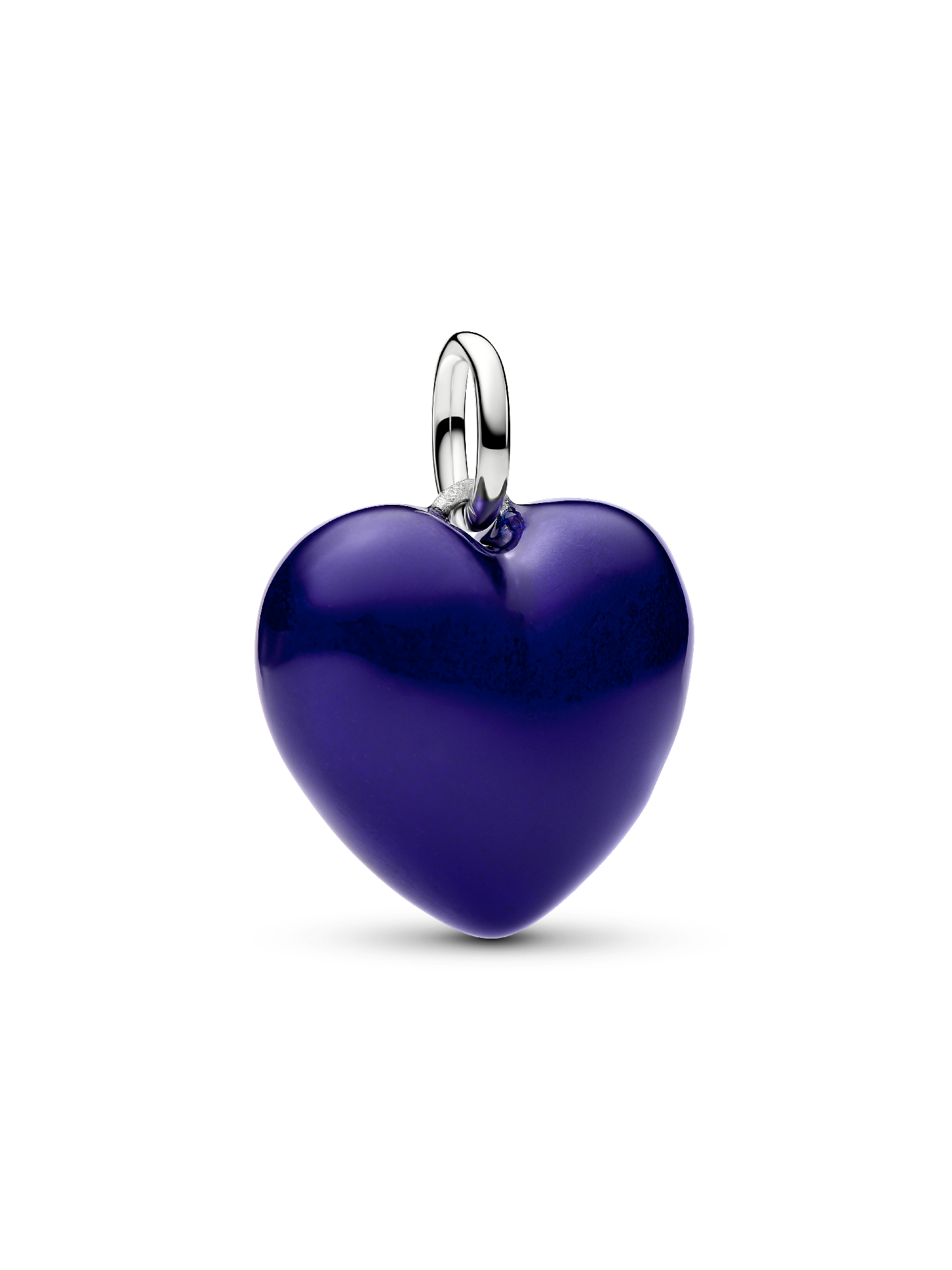 Blue Puffy Heart Dangle Charm, Platinum Plated