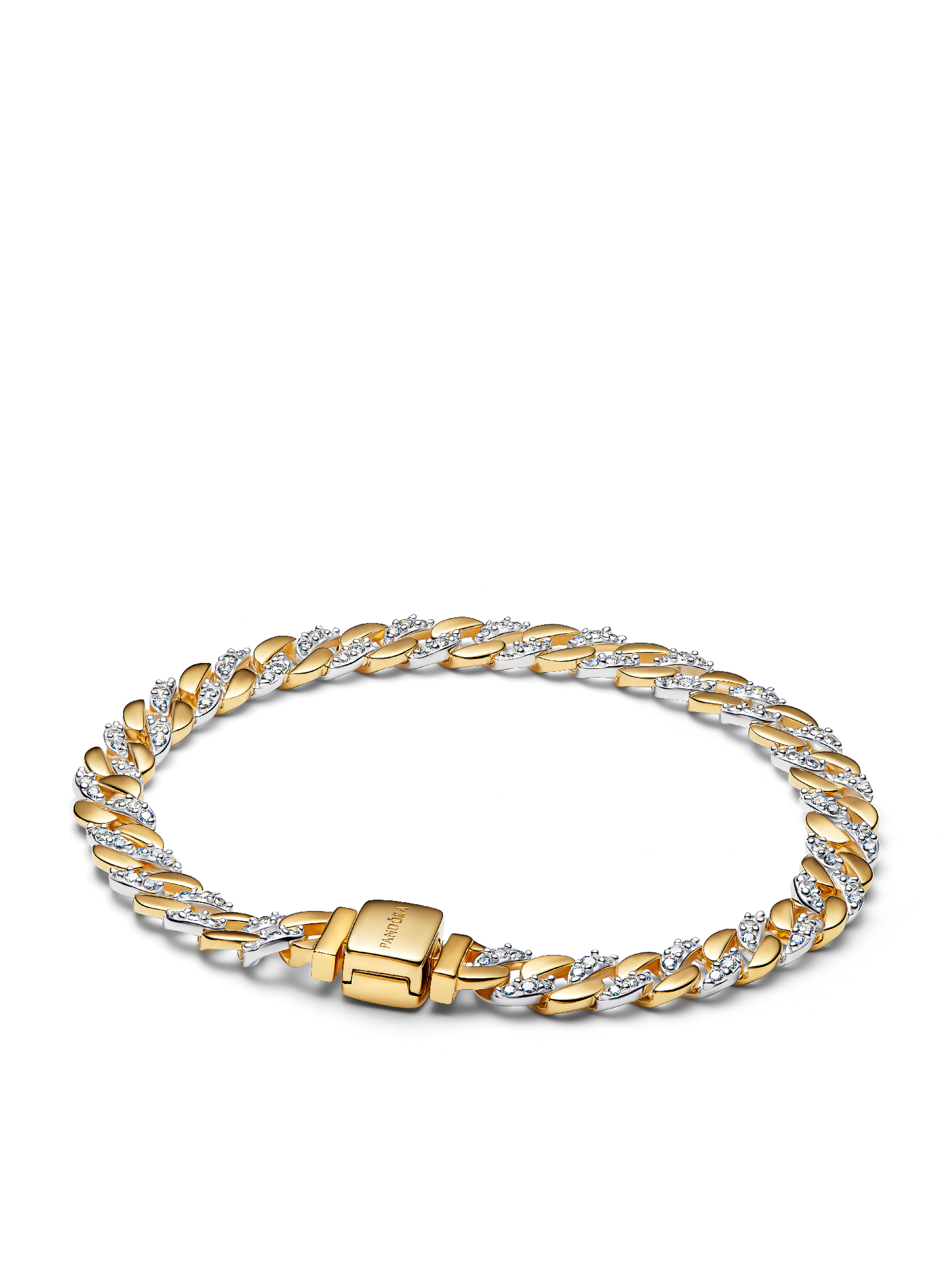 Женский браслет Pandora Two-tone Pavé Cuban Chain, цвет: Двухцветный