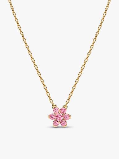 Sparkling Pink Flower Necklace & Earrings Set