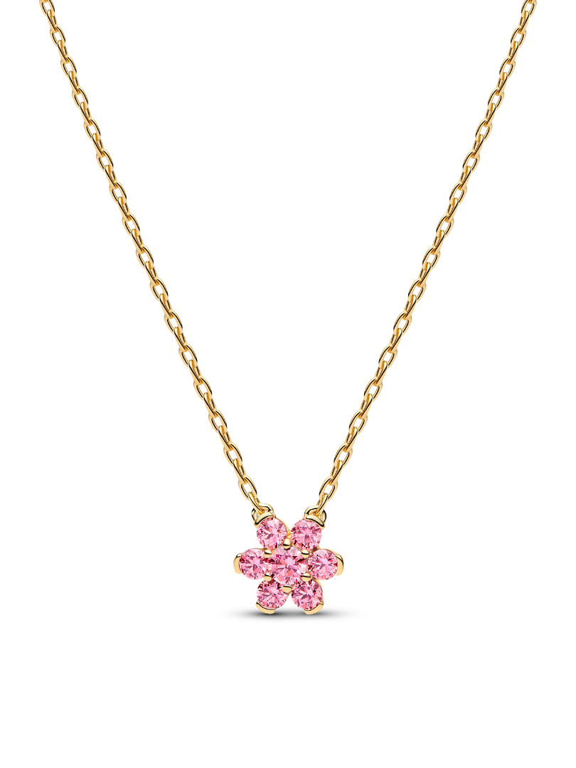Sparkling Pink Flower Necklace & Earrings Set