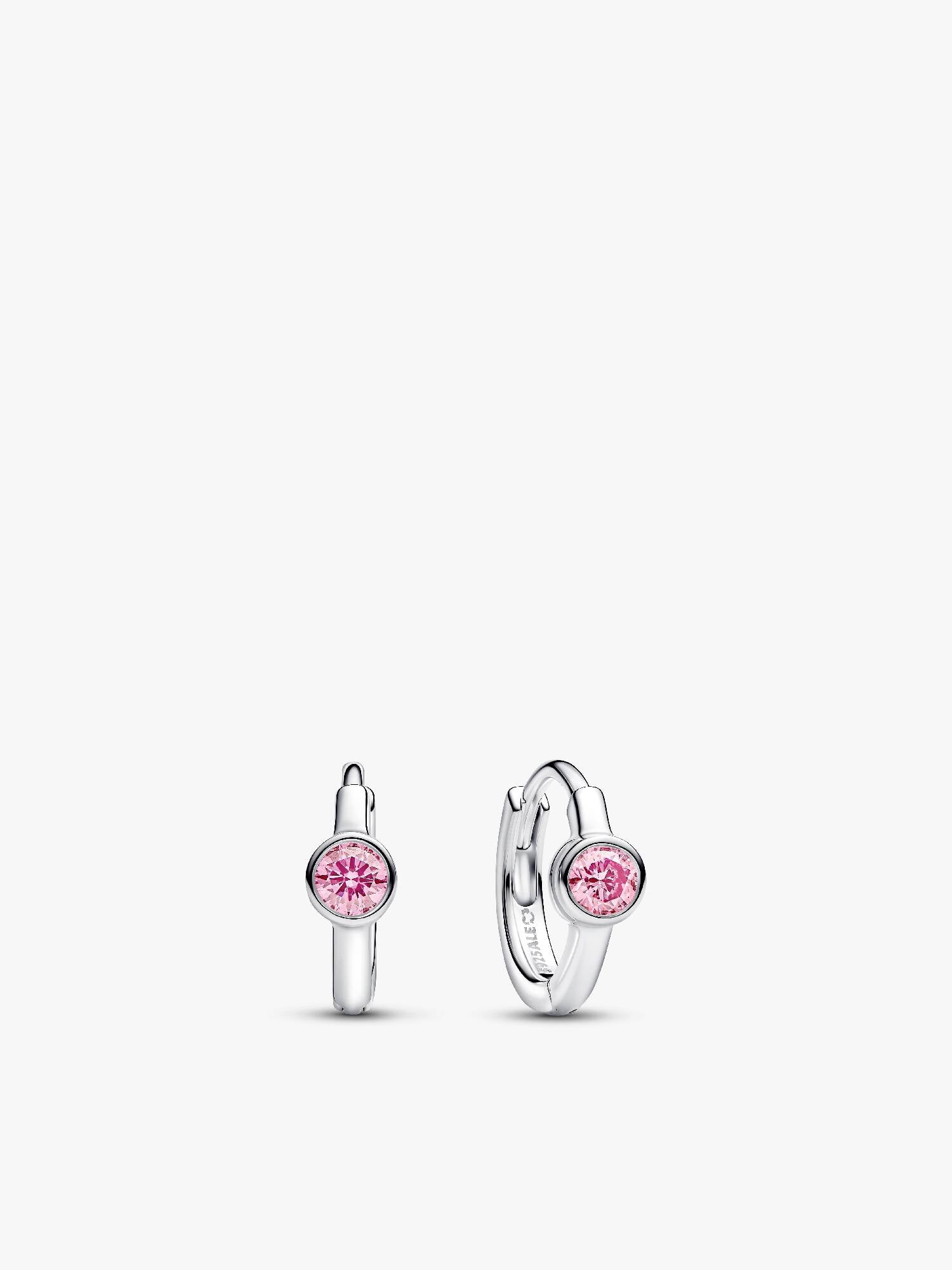 Pandora Era Bezel Sterling Silver Pink Lab-grown Diamond Huggie Earrings
